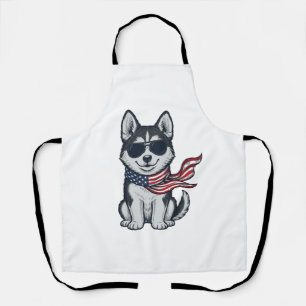 Vintage Patriotic Husky Puppy Vector Design_1 Apron