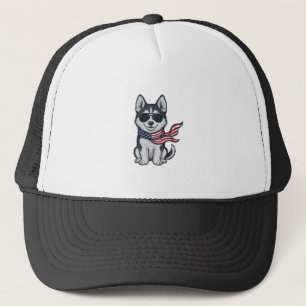 Vintage Patriotic Husky Puppy Vector Design_1 Trucker Hat