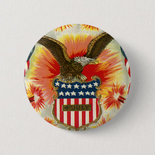 Vintage Patriotic July 4th Eagle and American Flag 2 Inch Round Button