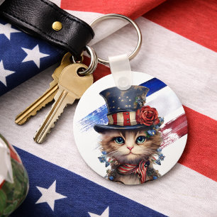 Vintage Patriotic Kitten Keychain