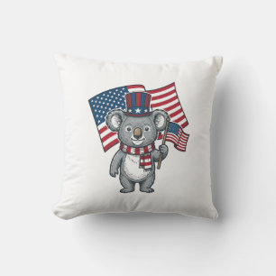 Vintage Patriotic Koala Flag Shirt Design_1 Throw Pillow