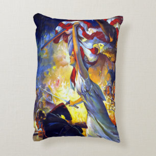 Vintage Patriotic Lady Liberty American Flag Eagle Accent Pillow