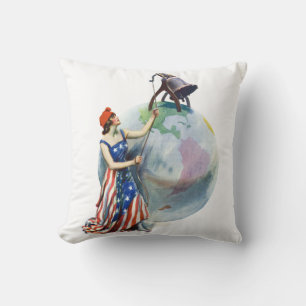 Vintage Patriotic Lady Liberty Magazine Cover Art Throw Pillow