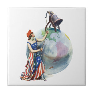 Vintage Patriotic Lady Liberty Magazine Cover Art Tile