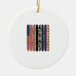 Vintage Patriotic Leopard Camo Stripe Shirt Design Ceramic Ornament
