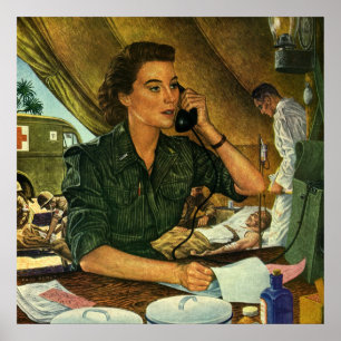 Vintage Patriotic, Medical Nurse on Phone Poster