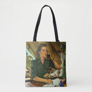 Vintage Patriotic, Medical Nurse on Phone Tote Bag