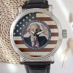 Vintage Patriotic Memorial American Flag Photo Watch<br><div class="desc">Honour your loved one with a patriotic custom photo memorial watch. This unique military memorial watch is the perfect gift for yourself, family or friends to pay tribute to a military veteran, military soldier, army, marines or fallen soldier. This patriotic memorial watch features a vintage red white and blue USA...</div>