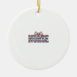 Vintage Patriotic Nurse Bow Shirt Design_1 Ceramic Ornament