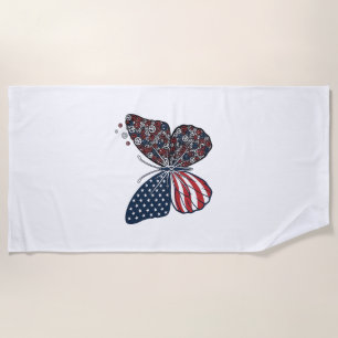Vintage Patriotic Peace Butterfly Vector Art_1 Beach Towel