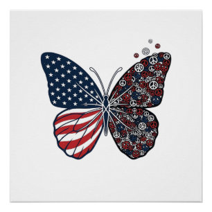 Vintage Patriotic Peace Butterfly Vector Art_1 Poster