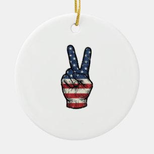 Vintage Patriotic Peace Hand Vector Shirt Design_1 Ceramic Ornament