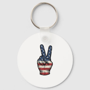 Vintage Patriotic Peace Hand Vector Shirt Design_1 Keychain