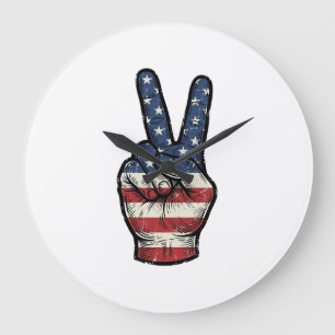 Vintage Patriotic Peace Hand Vector Shirt Design_1 Large Clock