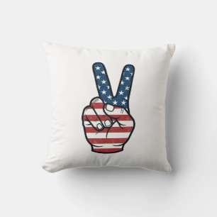Vintage Patriotic Peace Sign Hand Vector Design_1 Throw Pillow