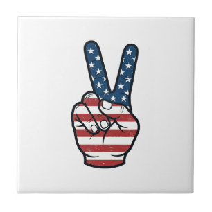 Vintage Patriotic Peace Sign Hand Vector Design_1 Tile