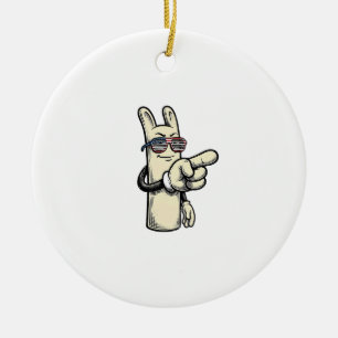 Vintage Patriotic Pointing Hand Cartoon Shirt_1 Ceramic Ornament
