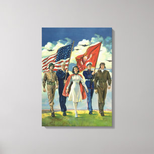 Vintage Patriotic, Proud Military Personnel Heros Canvas Print