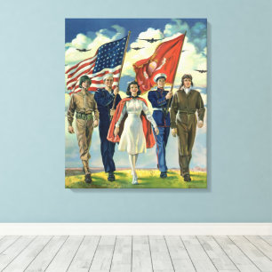 Vintage Patriotic, Proud Military Personnel Heros Canvas Print