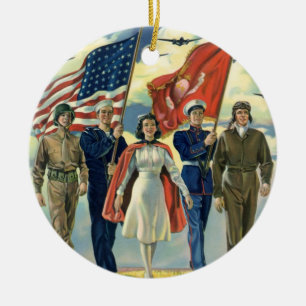Vintage Patriotic, Proud Military Personnel Heros Ceramic Ornament