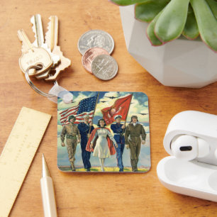 Vintage Patriotic, Proud Military Personnel Heros Keychain
