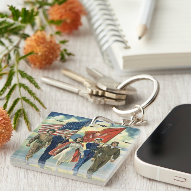 Vintage Patriotic, Proud Military Personnel Heros Keychain (Front Right)