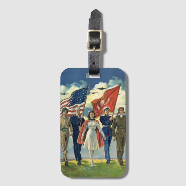 Vintage Patriotic, Proud Military Personnel Heros Luggage Tag (Front Vertical)
