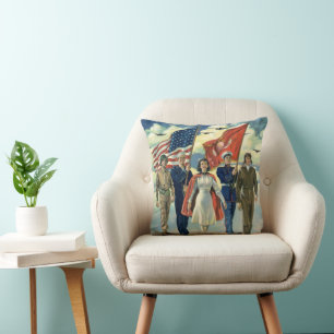 Vintage Patriotic, Proud Military Personnel Heros Throw Pillow