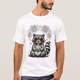 Vintage Patriotic Raccoon Fireworks Shirt Design_1