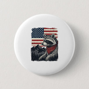 Vintage Patriotic Raccoon Mountain Flag Shirt Desi 2 Inch Round Button