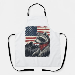 Vintage Patriotic Raccoon Mountain Flag Shirt Desi Apron