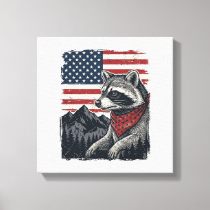 Vintage Patriotic Raccoon Mountain Flag Shirt Desi Canvas Print