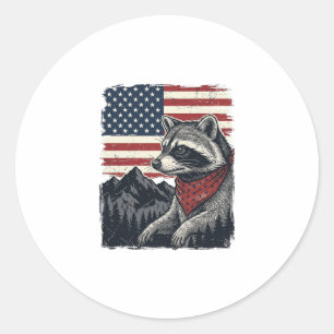 Vintage Patriotic Raccoon Mountain Flag Shirt Desi Classic Round Sticker