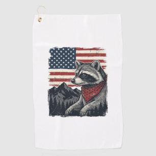 Vintage Patriotic Raccoon Mountain Flag Shirt Desi Golf Towel