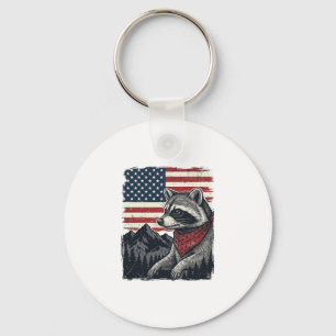 Vintage Patriotic Raccoon Mountain Flag Shirt Desi Keychain