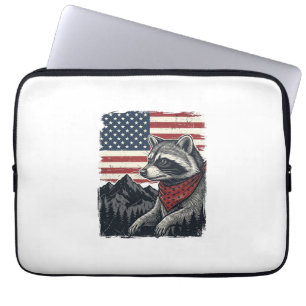 Vintage Patriotic Raccoon Mountain Flag Shirt Desi Laptop Sleeve