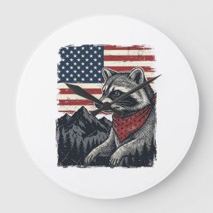 Vintage Patriotic Raccoon Mountain Flag Shirt Desi Large Clock