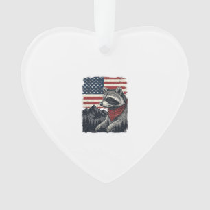 Vintage Patriotic Raccoon Mountain Flag Shirt Desi Ornament