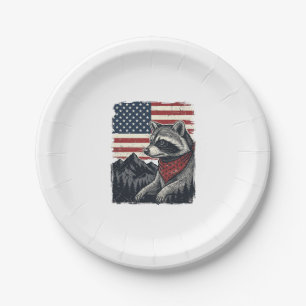 Vintage Patriotic Raccoon Mountain Flag Shirt Desi Paper Plate