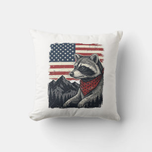 Vintage Patriotic Raccoon Mountain Flag Shirt Desi Throw Pillow