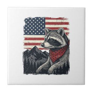 Vintage Patriotic Raccoon Mountain Flag Shirt Desi Tile
