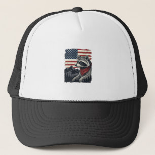 Vintage Patriotic Raccoon Mountain Flag Shirt Desi Trucker Hat
