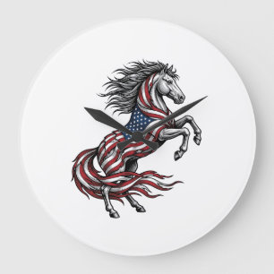 Vintage Patriotic Rearing Horse Vector Shirt Desig Large Clock