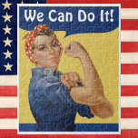 Vintage Patriotic Rosie the Riveter, We Can Do It! Jigsaw Puzzle<br><div class="desc">Easy to customize puzzle, just add your own personal text. Click through to access the design tools to change the font style or colour. Vintage illustration patriotism design featuring a lady who has since become known as Rosie the Riveter. "We Can Do It!" is an American World War II wartime...</div>
