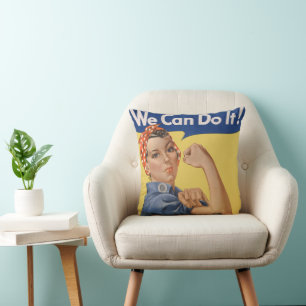 Vintage Patriotic Rosie the Riveter, We Can Do It! Throw Pillow