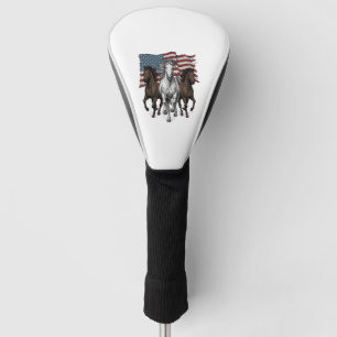 Vintage Patriotic Running Horses Vector Design_1 Golf Head Cover