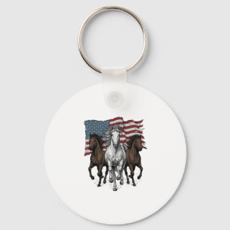 Vintage Patriotic Running Horses Vector Design_1 Keychain