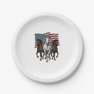 Vintage Patriotic Running Horses Vector Design_1 Paper Plate