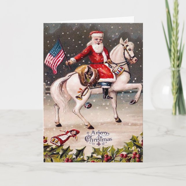 Vintage Patriotic Santa Holiday Card (Front)