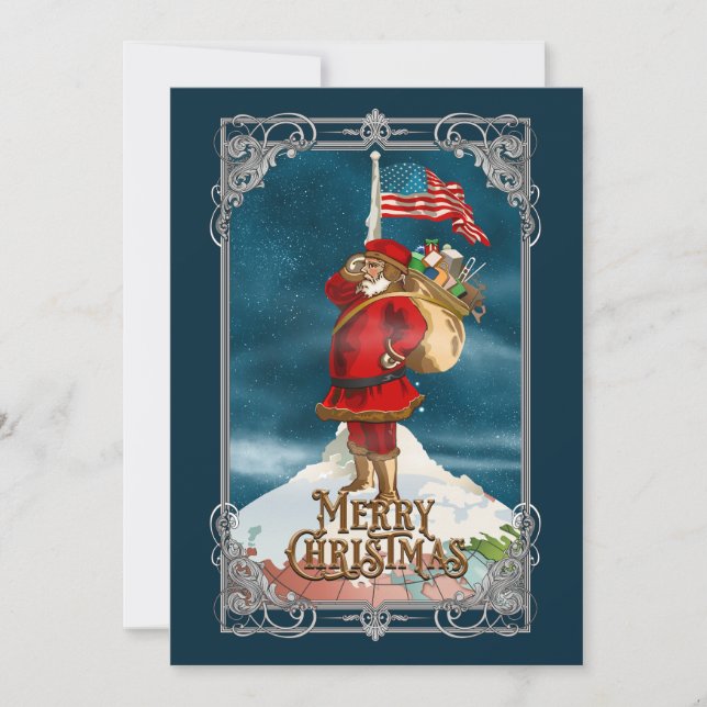 Vintage Patriotic Santa Holiday Card (Front)